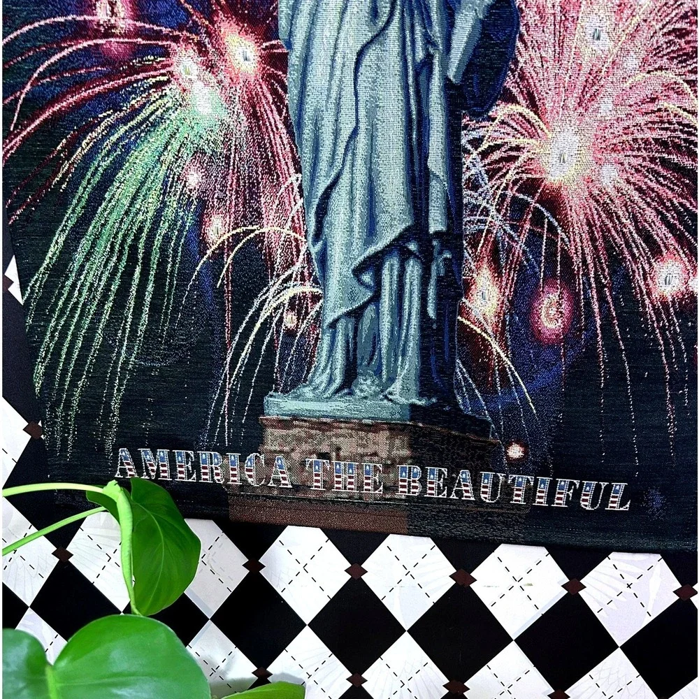 Oversized 3 Ft Statue of Liberty Woven Tapestry Wall Hanging Americana 36x25